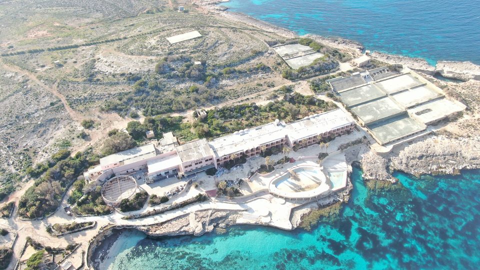 Aerial view of a developed stretch of rocky coast